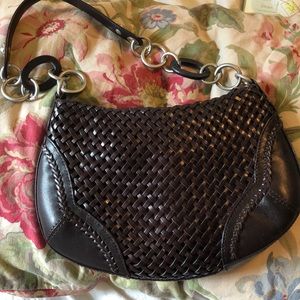 MAXX NEW YORK Classic Woven Brown Leather Shoulder Bag Hardware Stap $129 NEW